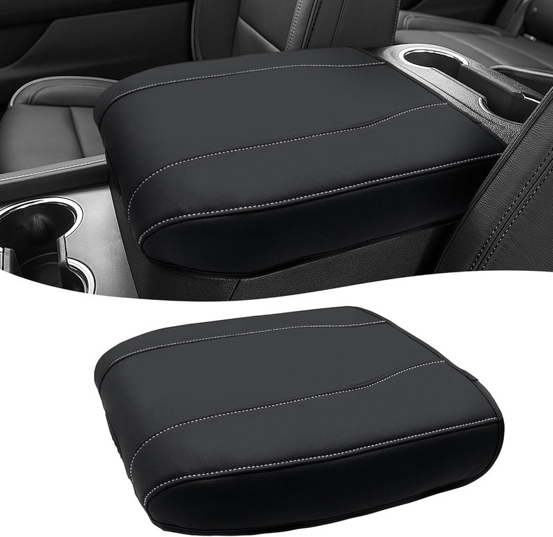 Eaglecover Center Console Cover for Chevy Silverado 1500 Accessories & GMC Sierra 2019-2026, Yukon & Tahoe & Suburban 2021-2026, Bucket Seat Only, Vinyl Armrest Middle Console Cover, Black-Gray Stitch - Image 1